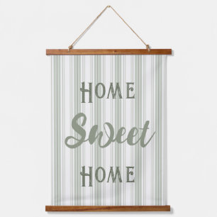 Home Sweet Home Farmhouse Sage Ticking Stripes Hanging Tapestry