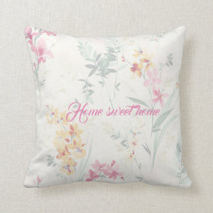 Home sweet home floral boho pink yellow teal cushion