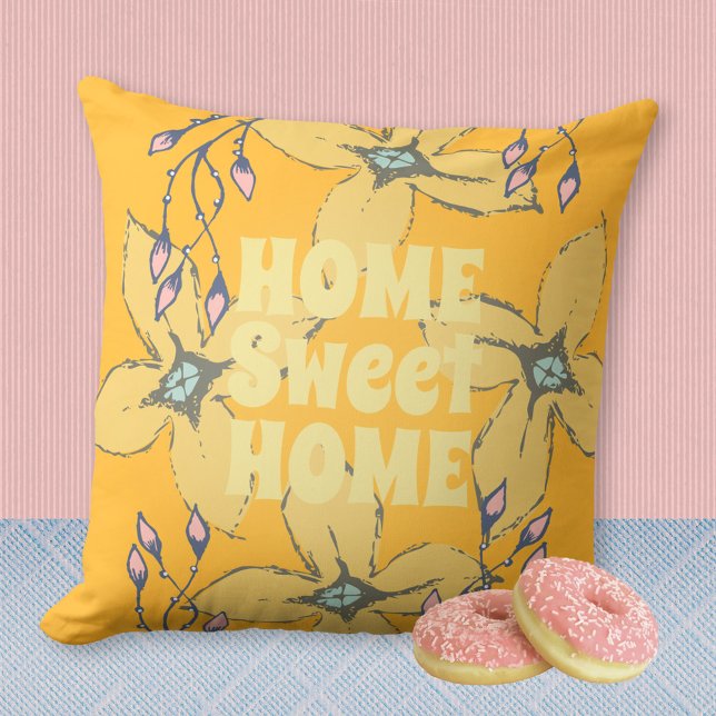HOME Sweet HOME Flower Power Pop Art  Cushion (HOME Sweet HOME Flower Power Pop Art Throw Pillow ©Susanne Sachers - Sunny Mind Design)
