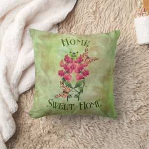 Home Sweet Home Flowers And Butterflies  Cushion