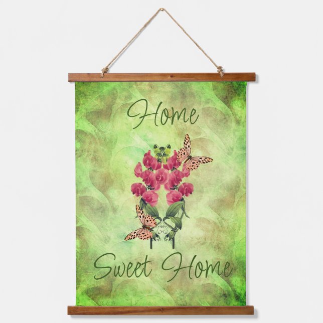 Home Sweet Home Flowers And Butterflies Hanging Tapestry (Front)