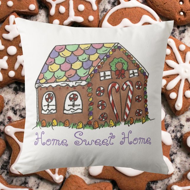 Home Sweet Home Gingerbread House Christmas Cushion (Gingerbread house pillow)