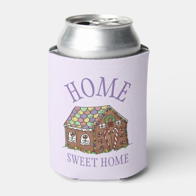Home Sweet Home Gingerbread House Holiday Purple Can Cooler (Can Front)
