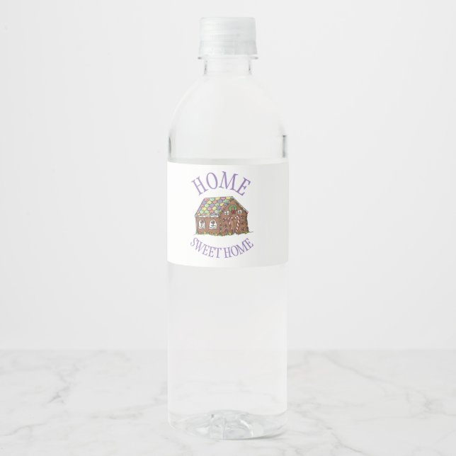 Home Sweet Home Gingerbread House Holiday Water Bottle Label (Front)