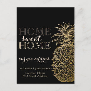 Home Sweet Home,Gold Pineapple,Black New Address Announcement Postcard