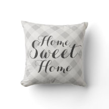 Home sweet home grey chequered throw pillow