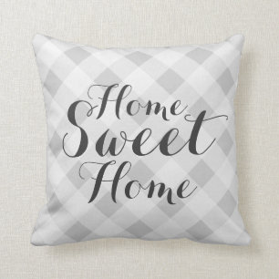 Home sweet home grey chequered throw pillow