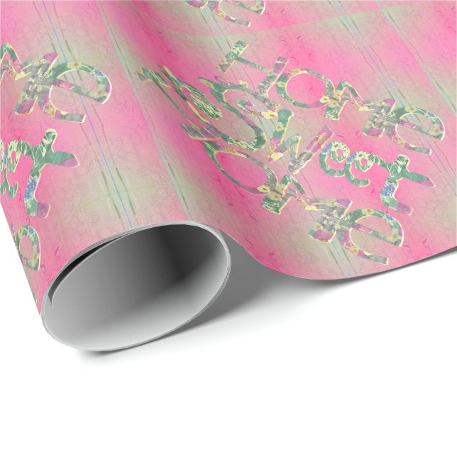 "Home Sweet Home" Hand drawn Floral Font Wrapping Paper (Roll Corner)
