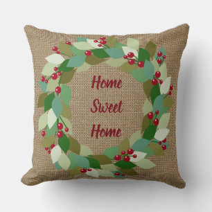Home Sweet Home   Holiday Faux Burlap Cushion