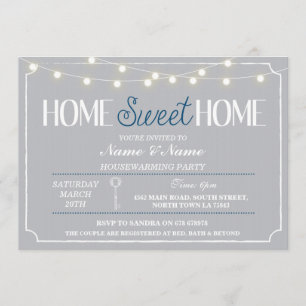 Home Sweet Home Housewarming Grey White Key Invite