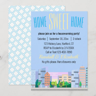Home Sweet Home Housewarming Skyline Art Custom Invitation