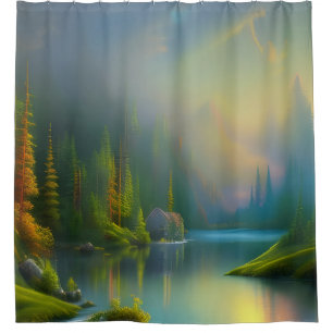 Home Sweet Home in the woods   Shower Curtain