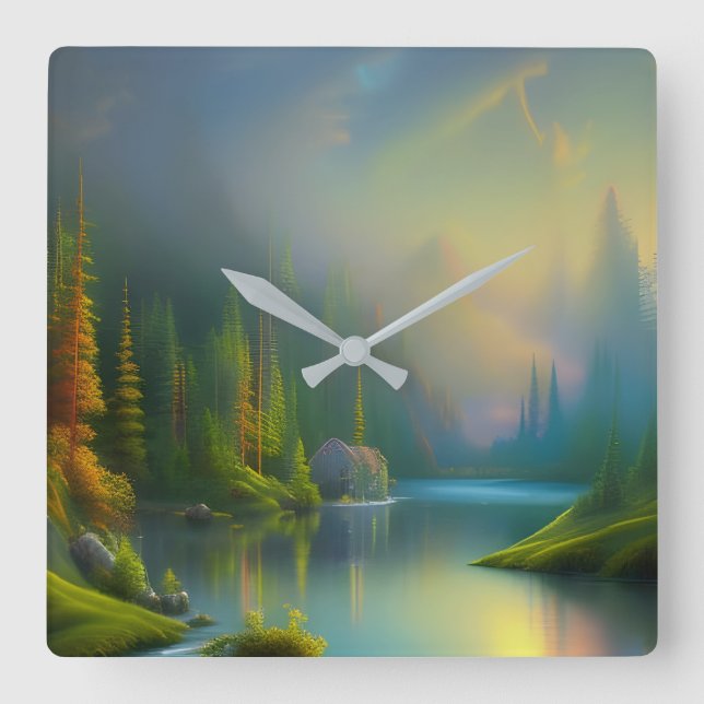 Home Sweet Home in the woods   Square Wall Clock (Front)