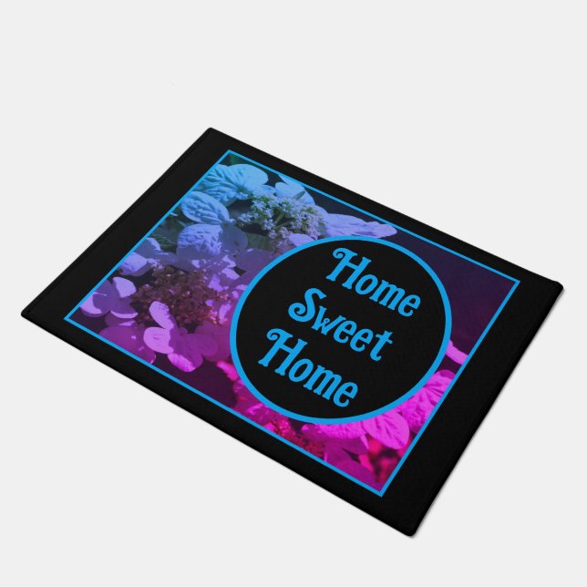 Home Sweet Home Lacecap Hydrangea Flower Doormat (Angled)