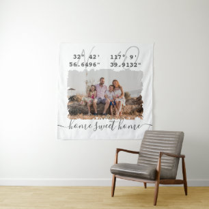 "Home Sweet Home" Latitude Longitude Family Photo Tapestry