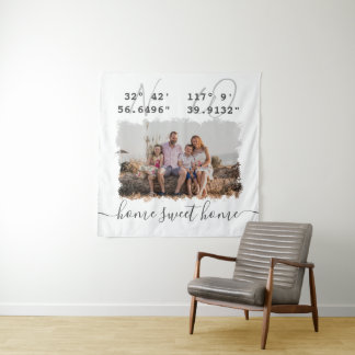 "Home Sweet Home" Latitude Longitude Family Photo Tapestry