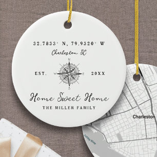 Home Sweet Home Latitude Longitude Personalised Ceramic Ornament