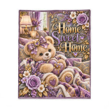 Home Sweet Home Lavender Teddy Bear Fleece Blanket