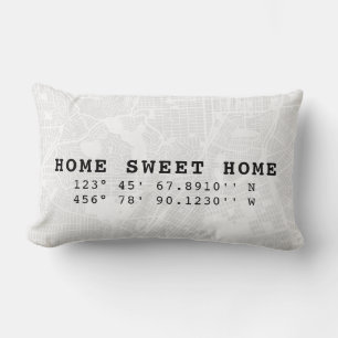 Home Sweet Home   Map & Custom Coordinates Lumbar Cushion