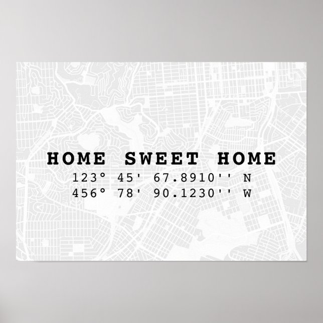 Home Sweet Home | Map & Custom Coordinates Poster (Front)