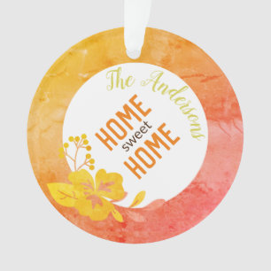 Home Sweet Home Modern Floral Chic Orange Yellow Ornament