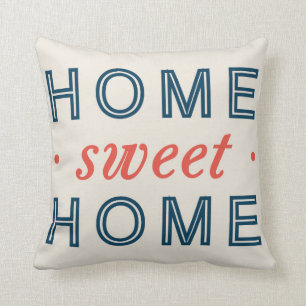 Home Sweet Home Modern Typography Red Navy Blue Cushion