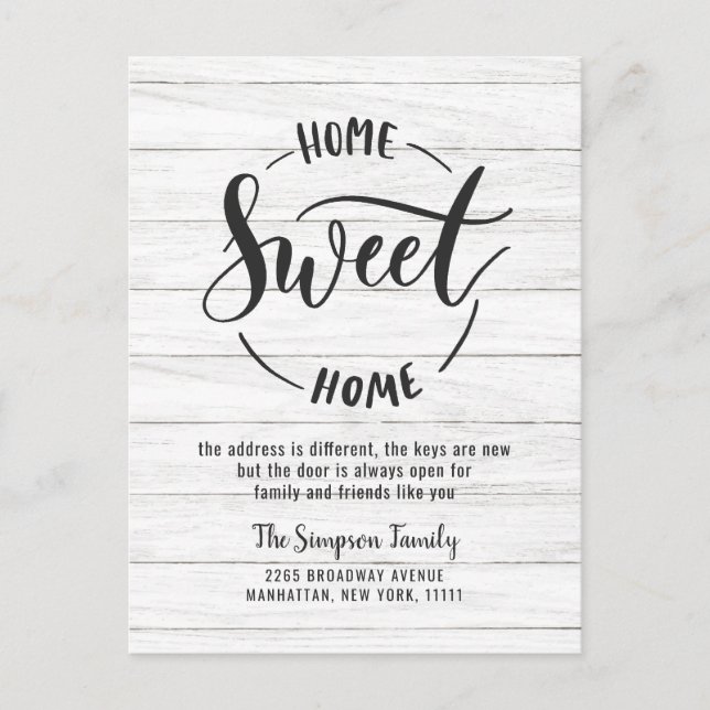 Home Sweet Home Moving Announcement Postcard (Front)