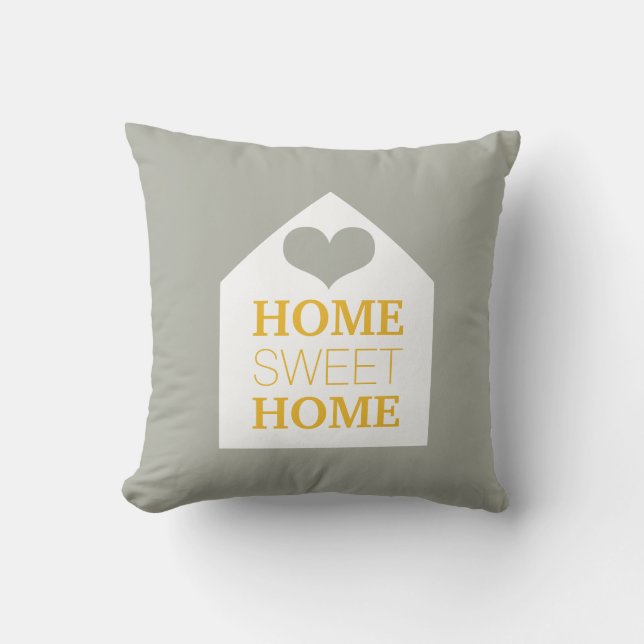HOME SWEET HOME Mustard Grey & Yellow Pillow (Front)