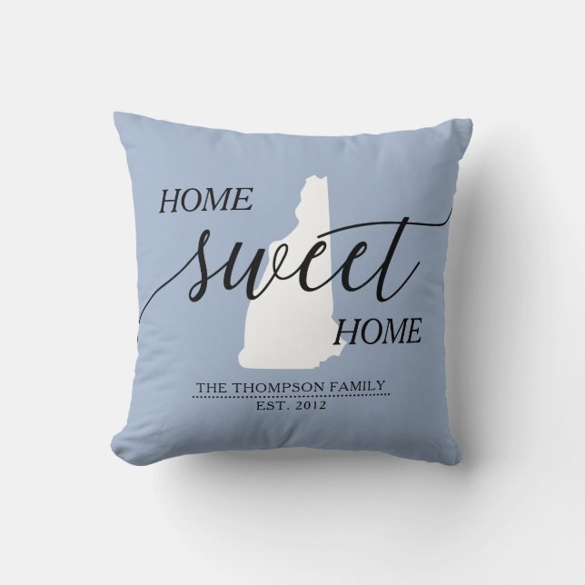 Home Sweet Home NH State Family Name Throw Pillow (Front)
