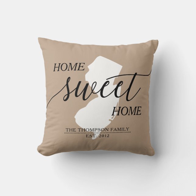Home Sweet Home NJ State Family Name Throw Pillow (Front)