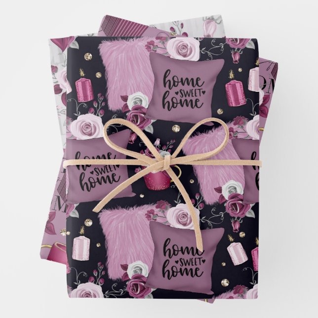 Home Sweet Home Pattern  Wrapping Paper Sheet (In situ)
