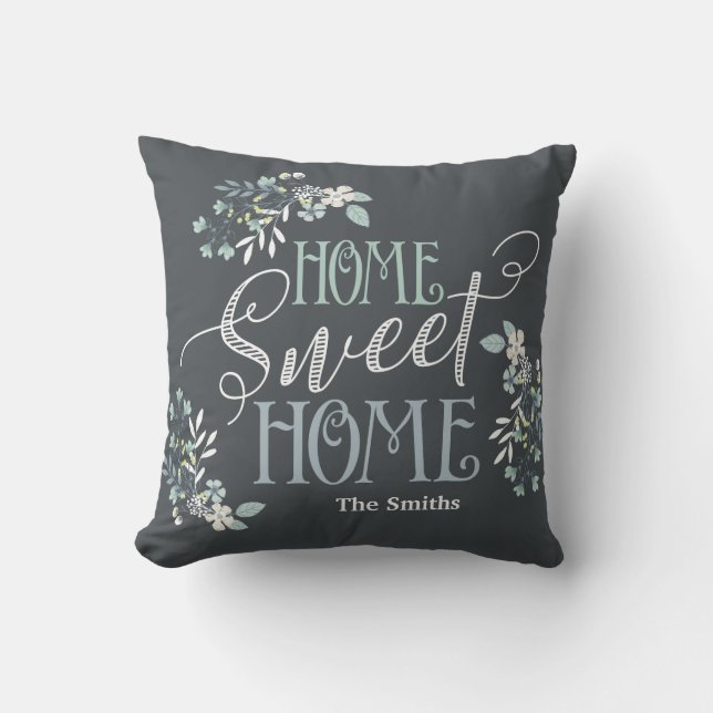 "Home Sweet Home" personalised floral pillow (Front)