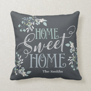 "Home Sweet Home" personalised floral pillow