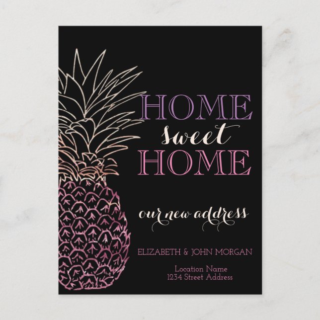 Home Sweet Home, Pineapple,Black New Address Announcement Postcard (Front)