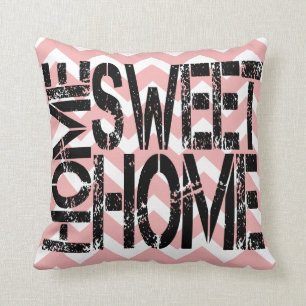 Home Sweet Home Pink Chevron Throw Pillow