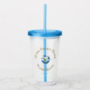 "Home Sweet Home Planet Earth" Whimsical Astronomy Acrylic Tumbler