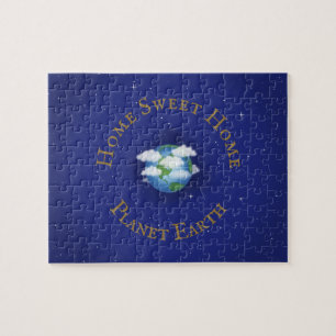 "Home Sweet Home Planet Earth" Whimsical Astronomy Jigsaw Puzzle