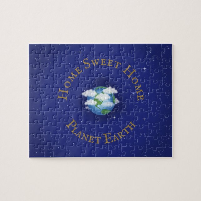 "Home Sweet Home Planet Earth" Whimsical Astronomy Jigsaw Puzzle (Horizontal)
