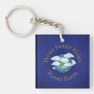 "Home Sweet Home Planet Earth" Whimsical Astronomy Key Ring