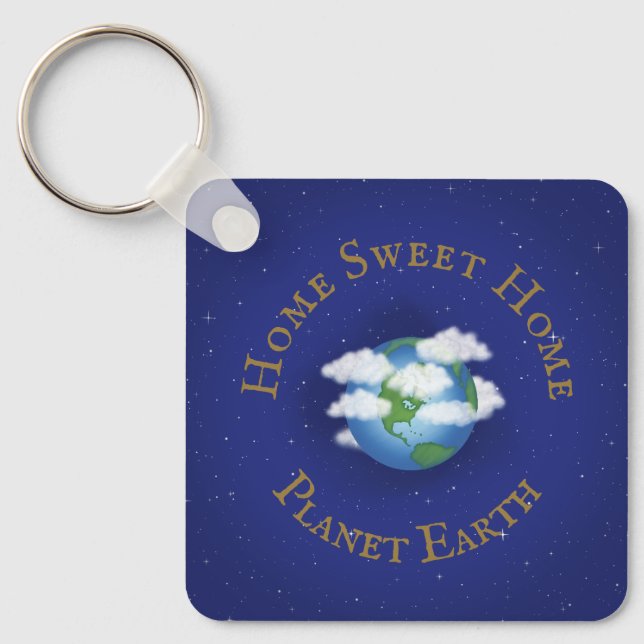 "Home Sweet Home Planet Earth" Whimsical Astronomy Key Ring (Front)