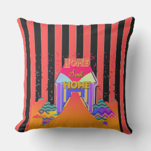 Home Sweet Home Red Black Stripes Cushion