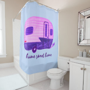 Home Sweet Home Retro RV Trailer Camper Watercolor Shower Curtain