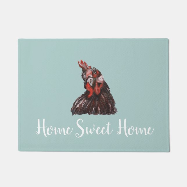 Home Sweet Home Rooster Grey Floor Mat (Front)