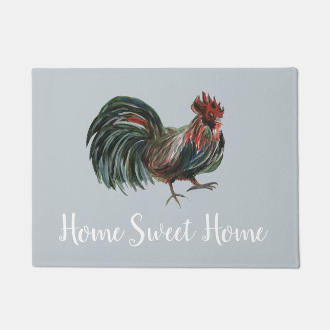 Home Sweet Home Rooster Grey Floor Mat (Front)