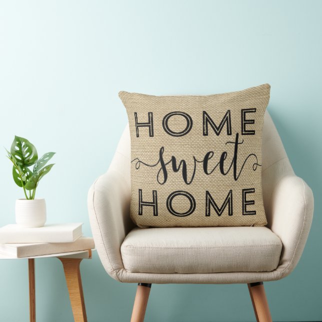 Home Sweet Home Rustic Burlap Typography Cushion (Chair)