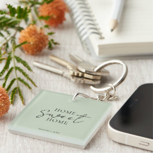'Home Sweet Home' Soft Sage Green Farmhouse Rustic Key Ring
