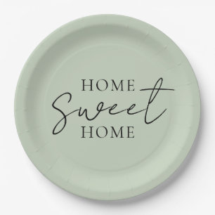'Home Sweet Home' Soft Sage Green Farmhouse Rustic Paper Plate