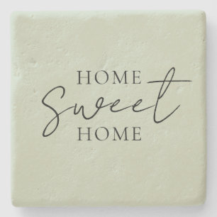 'Home Sweet Home' Soft Sage Green Farmhouse Rustic Stone Coaster