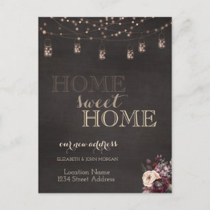 Home Sweet Home,String Lights,Mason Jar,Roses Announcement Postcard