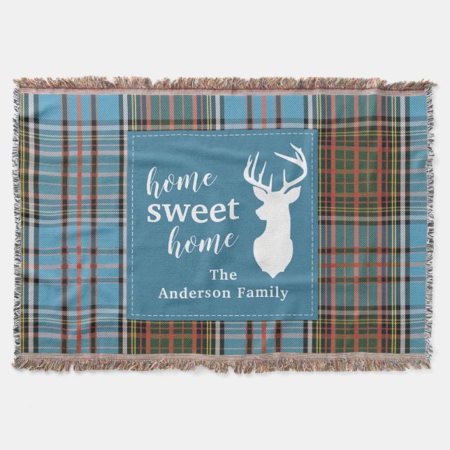Home Sweet Home Tartan Anderson Plaid Personalised Throw Blanket (Front)